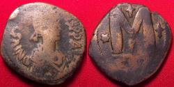 Ancient Coins - JUSTIN I AE follis. Struck at Constantinople. Large M between star & cross