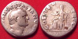 Ancient Coins - VESPASIAN AR silver denarius, COS ITER TR POT, Pax seated left, holding branch & caduceus. 'First year' series.