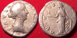 Ancient Coins - FAUSTINA II JUNIOR AR silver denarius. Spes standing left