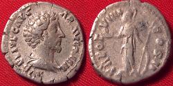 Ancient Coins - MARCUS AURELIUS CAESAR AR silver denarius. Minerva standing, holding owl, spear & shield