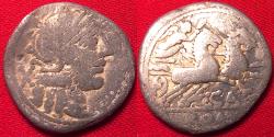 Ancient Coins - GNAEUS PORCIUS CATO AR silver denarius. Bust of Roma, Victory in biga.