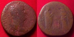 Ancient Coins - HADRIAN AE orichalcum sestertius. ADVENTVI AVG IVDAEAE, Hadrian standing beside Judea, flanked by children holding palm branches. Very rare, commemorating Hadrian's visit to Judaea