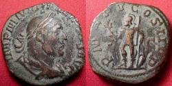 Ancient Coins - PHILIP I AE sestertius. Mars standing, holding branch, spear & shield.