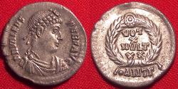 Ancient Coins - VALENS AR silver siliqua. Antioch mint, vows in wreath. PER F AVG legend