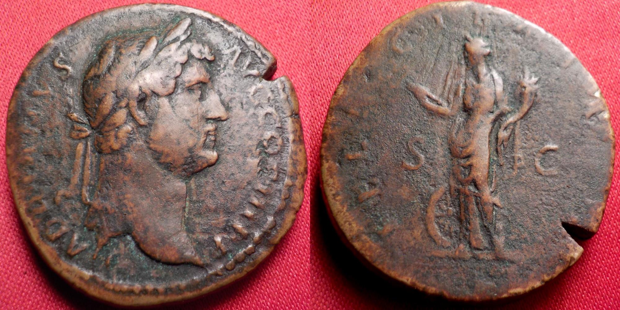 HADRIAN AE sestertius. Felicitas standing, holding caduceus ...