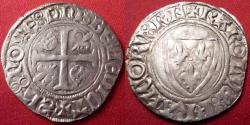 World Coins - CHARLES VI THE MAD AR silver blanc guenar. ERROR COIN. 1380-1422 AD. Cross / Shield with fleurs-de-lis.