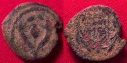 Ancient Coins - JOHN HYRKANOS I (Yehohanan) AE prutah. Hasmoneans, 134-104 BC. Double cornucopia