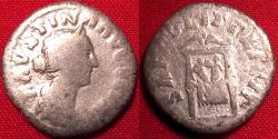Ancient Coins - FAUSTINA II JUNIOR AR silver denarius. SAECVLI FELICIT, children Commodus & Antoninus on throne