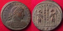 Ancient Coins - CONSTANTINE II CAESAR AE follis. Rome, 330 AD. Soldiers & standards.