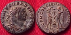 Ancient Coins - SEVERUS II CAESAR AE post-reform radiate fraction. ALEXANDRIA mint, CONCORDIA MILITVM. Very scarce.