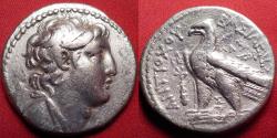 Ancient Coins - ANTIOCHUS VII EUERGETES SIDETES AR silver tetradrachm. 136-135 BC. Eagle on prow, club beside