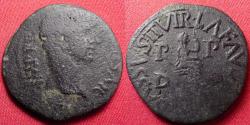 Ancient Coins - TIBERIUS AE as. Utica, Carthage. Duoviri Faustus & Bassus. Livia enthroned right.