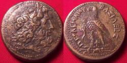 Ancient Coins - PTOLEMY III EUERGETES 35mm triobol. Eagle standing, Chi-Ro between legs.