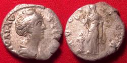Ancient Coins - DIVA FAUSTINA I AR silver denarius. Pietas standing, altar beside.
