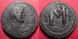 Ancient Coins - JUSTIN I & JUSTINIAN I AE large follis. Joint reign, April - Aug 527 AD. Nikomedia mint. Very scarce.