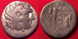 Ancient Coins - KALLATIS, MOESIA AR silver drachm. Herakles in lion skin headdress / Grain ear, club & bowcase.