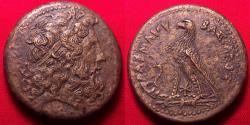 Ancient Coins - PTOLEMY III EUERGETES 35mm triobol. Eagle standing, Chi-Ro between legs.