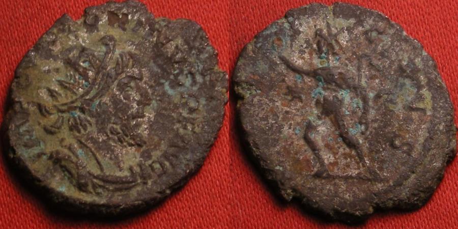 VICTORINUS AE silvered antoninianus. INVICTUS, Sol advancing | Roman