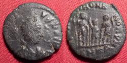 Ancient Coins - HONORIUS AE2 nummus. Cyzicus mint. Theodosius, Arcadius & Honorius standing together