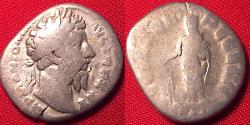 Ancient Coins - MARCUS AURELIUS AR silver denarius. VOTA SVSCEP DECENN, Aurelius, togate, sacrificing over altar.