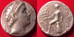 Ancient Coins - ANTIOCHOS III THE GREAT AR silver tetradrachm. 204-197 BC. Apollo on omphalos