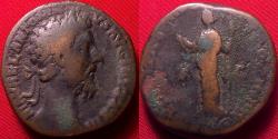 Ancient Coins - MARCUS AURELIUS AE sestertius. FELICITAS standing, holding caduceus & scepter.