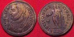 Ancient Coins - LICINIUS I AUGUSTUS silvered follis. Alexandria. Jupiter standing. Nice golden toned silvering.