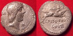Ancient Coins - L CALPURNIUS PISO FRUGI AR silver denarius. 90 BC. Bust of Apollo, Horseman galloping right.