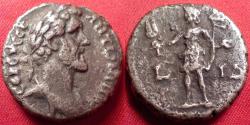 Ancient Coins - ANTONINUS PIUS AR billon tetradrachm. Alexandria in elephant skin headdress, carrying grain ears & vexillum