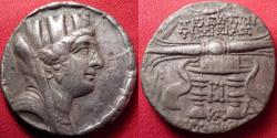 Ancient Coins - SELEUKEIA, Seleukis & Pieria, AR silver tetradrachm. Autonomous civic coinage, 98-97 BC. Tyche / Thunderbolt on throne
