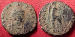 Ancient Coins - AELIA EUDOXIA AE4. Antioch mint. Victory seated, holding shield inscribed with Chi-Ro.