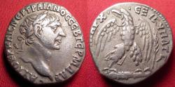Ancient Coins - TRAJAN AR silver tetradrachm. Eagle standing on club. Tyre, Phoenicia, regnal year 17 (113 AD).