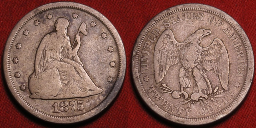 Seated Liberty 20 cent US piece. 1875 s San Francisco mint. 20