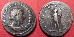 Ancient Coins - GALLIENUS AR silver antoninianus. VIRTUS, soldier holding spear & shield