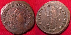 Ancient Coins - GALERIUS CAESAR AE large follis. Carthage mint. Africa standing, holding standard & large tusk, lion & bull at her feet.