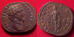Ancient Coins - MARCUS AURELIUS CAESAR AE orichalcum dupondius. Spes standing, holding flower.