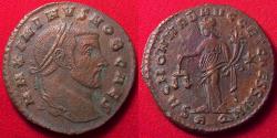 Ancient Coins - GALERIUS CAESAR AE large follis. Rome. Moneta standing, holding scales.