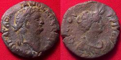 Ancient Coins - DOMITIAN AE diobol. Alexandria, 84-85 AD. Bust of Alexandria in elephant skin headdress. Rare.