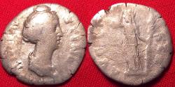 Ancient Coins - DIVA FAUSTINA I AR silver denarius. Ceres standing left, holding long torch, hand raised in salute