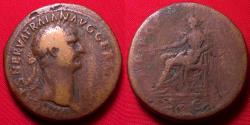 Ancient Coins - TRAJAN AE sestertius. Early issue, 99-100 AD. Pax seated, holding branch & scepter.