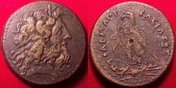 Ancient Coins - PTOLEMY IV PHILOPATOR AE 34mm triobol. 36.3 grams. Eagle standing, DI between legs