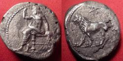 Ancient Coins - PERSIA AR silver stater. Satraps of Babylon, Alexandrine era, 328-311 BC. Ball seated / Lion advancing, pentagram above.