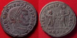 Ancient Coins - MAXENTIUS AE follis. Ostia mint. The Dioscuri Castor & Pollux standing, holding horses. AETERNITAS AVG N