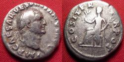 Ancient Coins - VESPASIAN AR silver denarius, COS ITER TR POT, Pax seated left, holding branch & caduceus. 'First year' series.