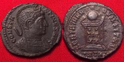 Ancient Coins - CONSTANTINE I THE GREAT AE3. Trier mint, 322-323 AD. BEATA TRANQVILLITAS, helmeted bust.
