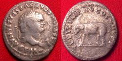 Ancient Coins - TITUS as Augustus AR silver denarius. Elephant standing. Colosseum opening commemorative. Scarce