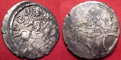 Ancient Coins - ALEXIOS II KOMNENOS, Emperor of Trebizond, AR silver asper. St Eugenius on horseback / Alexios II on horseback.