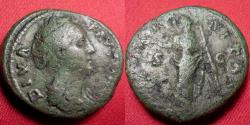 Ancient Coins - DIVA FAUSTINA I SENIOR AE dupondius. Aeternitas or Juno standing, hand raised, holding scepter.