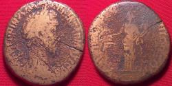 Ancient Coins - MARCUS AURELIUS AE sestertius. Aequitas standing, holding scales & cornucopia. 175-176 AD.