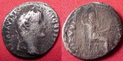 Ancient Coins - TIBERIUS AR silver denarius. PONTIF MAXIM, Livia, as Pax, seated right